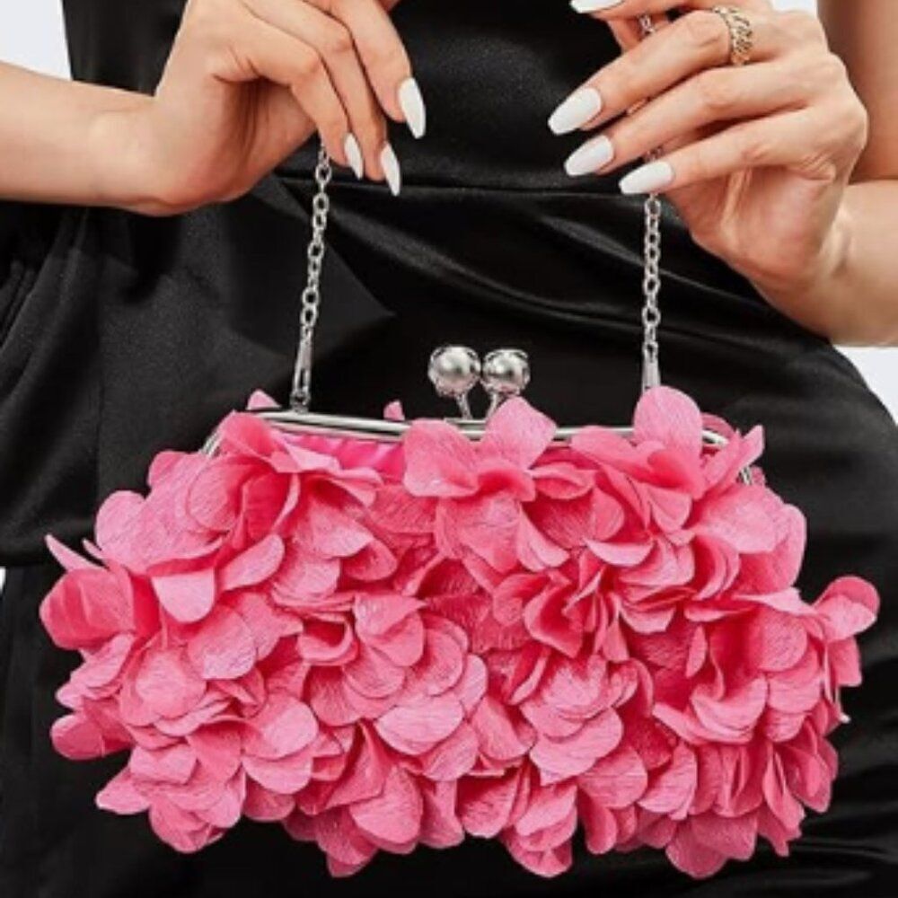 Pretty In Pink Small Floral Clutch Bag with Detachable Chain